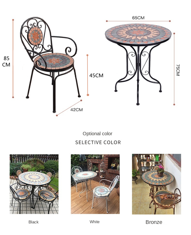 Metal Dining Room Sets Iron Leisure Balcony Mosaic Bistro Set Outdoor Coffee Shop Garden Table and Chairs Set Combination