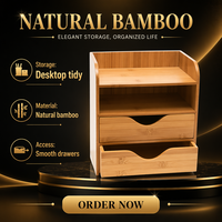 Organisateur de bureau en bambou avec boîte, support de rangement rectangulaire pour dossiers, pour la maison - Bois naturel personnalisable