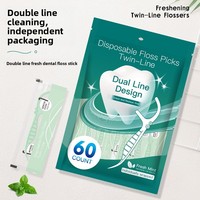 Double fil jetable Pick 60 bâton de fil de menthe micro portable blanc en polyéthylène emballé individuellement pour hôtel familial