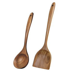 Juego de cuchara y espátula de madera de acacia, 2 piezas, utensilios de cocina resistentes al calor para cocinar en sartenes antiadherentes - Product Image 5
