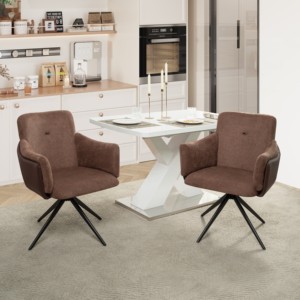 Modern 360 Swivel Home Office <b>Desk</b> Chairs Set of 2 Dining Chairs with Arm Upholstered Bedroom Chairs Metal Base Eco-Friendly - Product Image 3