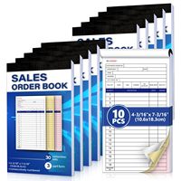 Carnet de commandes personnalisé avec logo, 3 feuillets, 4-3/16x7-3/16, formulaires autocopiants pour reçus et factures, numérotés consécutivement, format A5, pour menus de restaurant et factures.