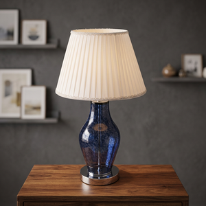 Modern Inno Casa Table Lamp Holder Living Room PT24127 E26/E27 Factory Decorative Dark Blue Glass Plated Chrome Metal <b>White</b> - Product Image 3
