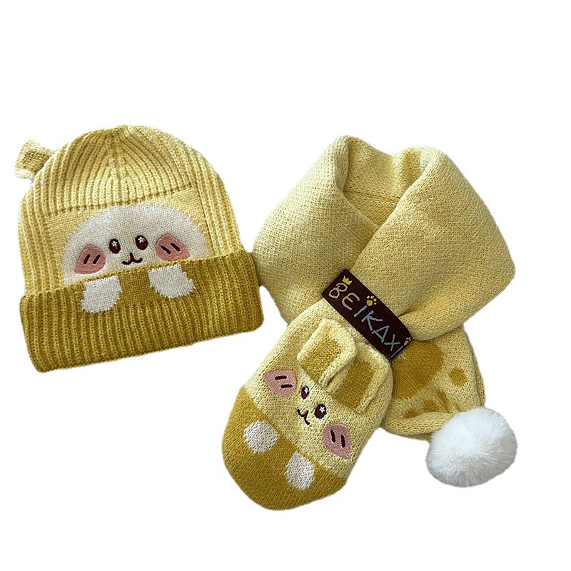 Зимние OEM Новое поступление сохраняющие тепло детские шапки с животными Мальчики Девочки Дети Малыши Детские вязаные шапки шарф набор