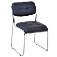 Chaise de conférence empilable en cuir PU sans accoudoirs avec structure métallique, chaise de bureau ergonomique à dossier bas et pieds fixes