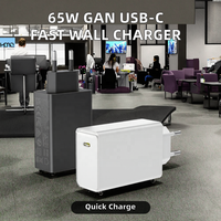 Adaptateur de chargeur pour ordinateur portable HNT GaN 65W, port USB-C unique, prise EU/US/UK/AU, charge rapide PD PPS, OEM ODM, charge de téléphone portable