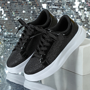 New Hot Product Brand Trendy Lace up <strong>Sneakers</strong> for Women Party Dress Glitter Girls Shoes Flat White Bling Bling Fashion Design - Product Image 1