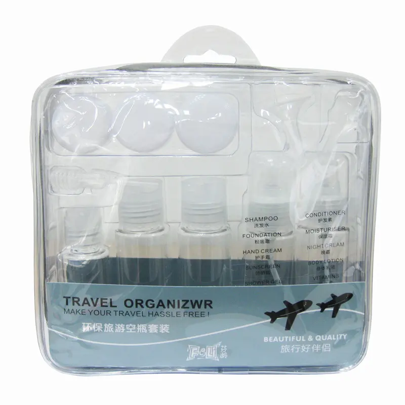 PET Flight Size Cosmetic Containers Empty Plastic Travel Bottles Kit for Lotion Shampoo Cream Soap Set of 11