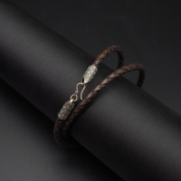 Bracelet en cuir tressé double brun avec fermoir en argent sterling, bijoux populaires pour hommes