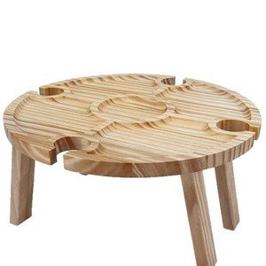 Acacia Wood Outdoor <b>Table</b> <b>Round</b> Durable Rustic Design For Picnic Camping Use - Product Image 5