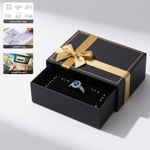 High-End Custom UV Coated <b>Black</b> Matte Small Ring Jewelry Pull-Out Drawer <b>Box</b> with Ribbed Design and EVA Insert - Product Image 1