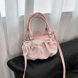 Women Polka Dot Handbag Pleated <b>Bow</b> Decor Small Tote Bag Removable Strap Crossbody Shoulder Bag For Daily Use - Product Image 3
