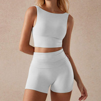 Ensemble 2 pièces transfrontalier pour femme : débardeur et short de yoga, séchage rapide, respirant, taille élastique, tenue de fitness et de Pilates