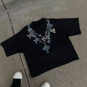 Custom Print Logo Heavyweight Streetwear Rhinestones Design Vintage <b>Washed</b> Tee Oversized Distressed Men's T-shirts - Product Image 1