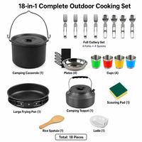 Ensemble d'accessoires de camping en plein air, grande marmite suspendue, poêle extra large, tasses, assiettes, fourchettes et cuillères en acier inoxydable
