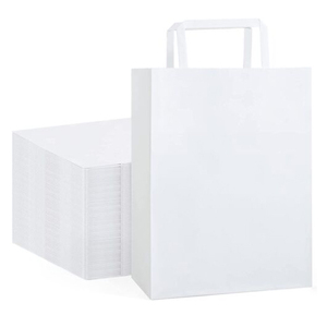 Sac en papier kraft blanc de qualité supérieure KM avec poignée plate, écologique, pour emballage cadeau, emballage de vente au détail, faveurs de fête - Product Image 2