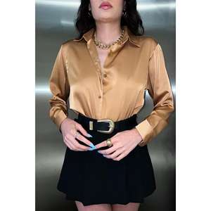 Camisas de Satén Camel al por Mayor, Casuales, con Estampado Floral o Liso, Talla XL, Cuello Mao, Botones, Chifón y Algodón para Oficina, Primavera/Otoño - Product Image 2