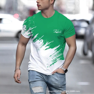 Men's Black <b>White</b> Abstract Print Short Sleeve T-Shirt Regular Fit O-Neck Casual Knitted 100% Cotton Quick Dry Breathable Top - Product Image 2