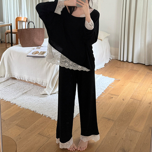 Conjuntos de ropa de dormir Conjunto de encaje Pijamas Mujer Casual Simple Sexy Estante de algodón Pijamas cómodos Ropa de casa - Product Image 4