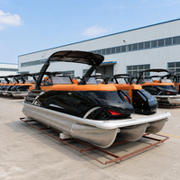 Bateau ponton de sport en aluminium personnalisé avec logo et nom, directement de l'usine, 22 pieds, blanc et bleu, 200 CV, 12 personnes, soudé, pour la course et la pêche rapide