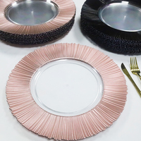 Assiette de présentation en acrylique transparente dorée, écologique, avec bordure rose antique, pour mariage