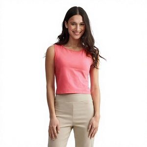 Camiseta sin mangas ajustada de primera calidad para mujer, cuello redondo, sin mangas, para verano, elástica, básica, con logotipo personalizado, colores y tallas a medida. - Product Image 1