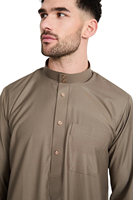 Baju Abaya Arab tradisional pria, baju gamis Linen katun padat saku lengan panjang kasual gaya Jubba etnis Arab Saudi