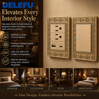 DELEFU Interrupteur mural de luxe en alliage de zinc antique 118x72mm, panneau métallique décoratif, prise US, interrupteur LED, chargeur rapide USB A+C 20W