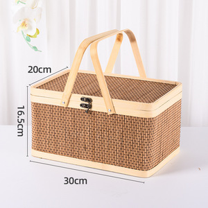 Bamboo <b>Woven</b> <b>Baskets</b> Rectangular Gift Boxes For Fruits Eggs Meat Handheld Carrying With Lid And Handle - Product Image 4