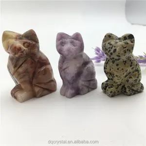 Wholesale Hand Carved 1.5inch Rose Quartz Crystal Cats Obsidian Crystal Stone Small Size Cat Animals For Decoration