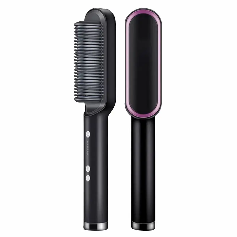 Dropshipping Products 2024 Professional Electric Hair Straightener Brush Negative Ion PTC Heating Hair Comb