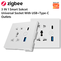 Enchufe Inteligente Zigbee Tuya, Control por Aplicación Smart Life, 3 en 1, Enchufe Universal, Carga Rápida USB Tipo-C, Panel de PC+ABS y Vidrio