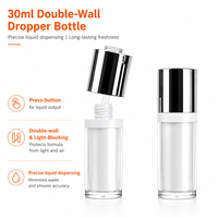 Flacon compte-gouttes personnalisé 30 ml à double paroi avec bouton-poussoir, anti-lumière, pour sérum et soins de la peau, avec capuchon en acrylique, marque privée