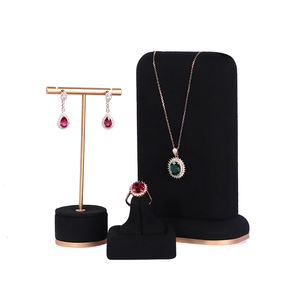 Soporte de exhibición de joyería de madera de ante, lujoso, dorado, para tienda minorista - Product Image 6