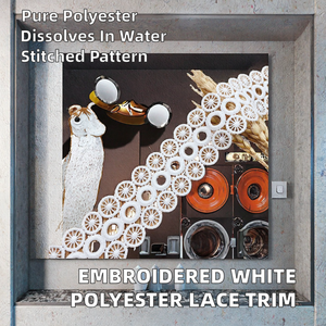 Encaje Blanco Bordado 100% Poliéster, Accesorios para Ropa, Bolsos, Zapatos, Soluble en Agua, 4cm de Ancho, Circular, Regalos al por Mayor - Product Image 2