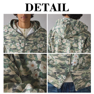 Sweat à capuche zippé KingSen pour homme, 100% coton molletonné, imprimé camouflage floral sur toute la surface, fermeture éclair double curseur, coupe ample, style streetwear - Product Image 6