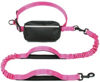Laisse en nylon mains libres avec sac à fermeture éclair réfléchissant, poignée doublement rembourrée et sangle élastique durable pour la marche, le jogging et la course à pied