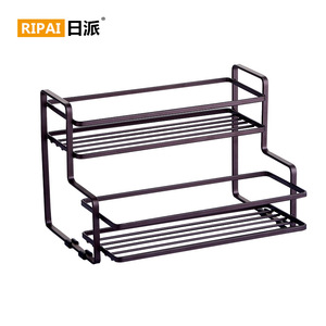 Étagère à épices Ripai à double niveau en fer forgé, sans perçage, pour le rangement des condiments de cuisine, organisateur de comptoir empilable - Product Image 3