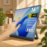 Moniteur LCD tactile portable 16 pouces 2,5K HDR IPS ultra fin avec support pliable intégré, haut-parleur intégré, pour ordinateur portable PC, 100% SRGB