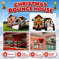 Château gonflable commercial d'extérieur pour fêtes, château de Noël gonflable pour enfants avec toboggan, maison de rebond en forme de pain d'épices avec souffleur