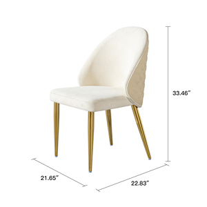 เก้าอี้ทานอาหารกำมะหยี่สีเบจสไตล์อิตาลีสุดหรู ขาเหล็กสแตนเลสสีทอง - Product Image 5