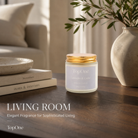 Bougie parfumée en cire de soja naturelle dans un bocal en verre givré avec couvercle doré, aromathérapie longue durée pour la relaxation à la maison ou au bureau
