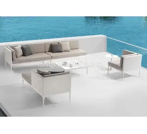 Furnitur Teras Anyaman Pvc Luar Ruangan, Sofa Rotan Set Mebel Taman Besar