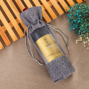 Bolsa de Embalaje para Vino Tinto, Bolsa de Malla Transparente, Bolsa de Arpillera con Cordón, Diseño con Ventana y Cordón de Cierre - Product Image 1