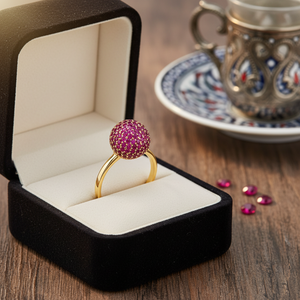 Bola redonda diseño rubí circón piedra elegante plata racimo anillo venta al por Mayor turco 925 joyería de plata esterlina - Product Image 3