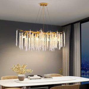 โคมไฟระย้าแบบกึ่งติดเพดานทรงก้านอะลูมิเนียม ประดับพู่แก้วหรูหรา รูปทรงหยดน้ำ ใช้หลอดไฟ G9 เหมาะสำหรับวิลล่า โรงแรม ร้านค้า - Product Image 4