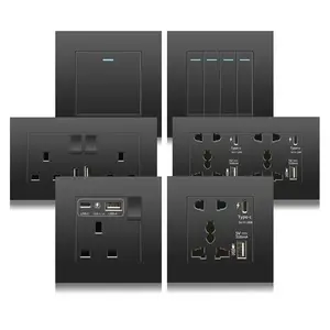 Black UK 13A Wall Socket with USB Type C 18W Quick Charge Plug Socket,Wall power outlet with USB charger, switch with socket