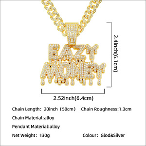 2026 New Creative Splicing Water Drop Letter Pendant Necklace Cool Hiphop <b>Cuban</b> <b>Link</b> <b>Chain</b> Necklace Fashion Jewelry Wholesale - Product Image 5