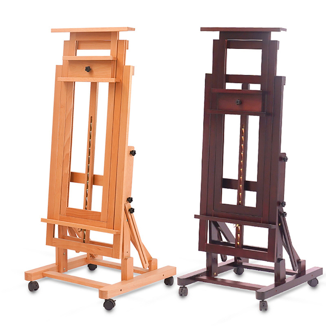 Professional Large Solid Beech Wood Floor Studio Easel Adults Multi-Function Master Painting Easel H-Frame Easel With Wheels