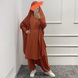 Grosir penuh niqab-Dress Hijab Muslim Berkerudung, Gaun Doa Jilbab Abaya Panjang Khimar Penutup Penuh Niqab 2 Potong Baju Islami